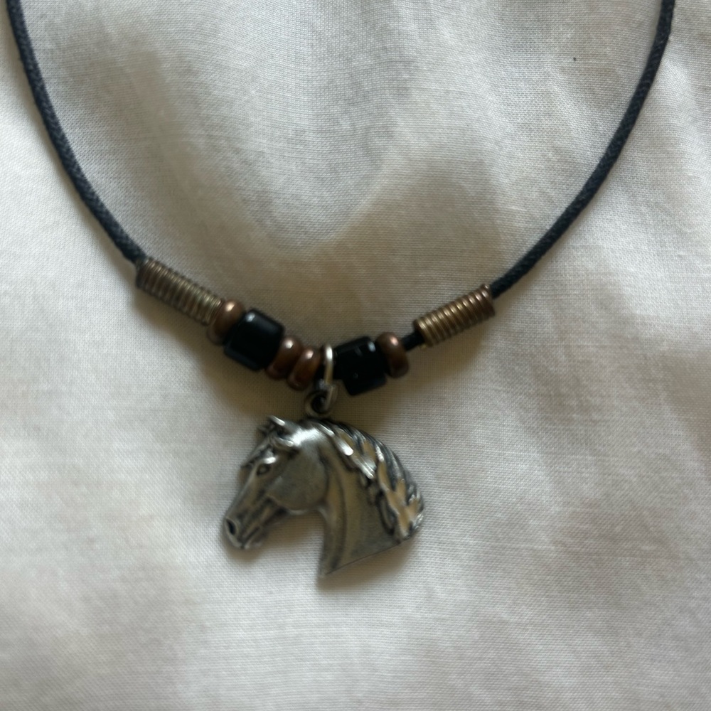 Horse Head Pendant Necklace in Silver and Black